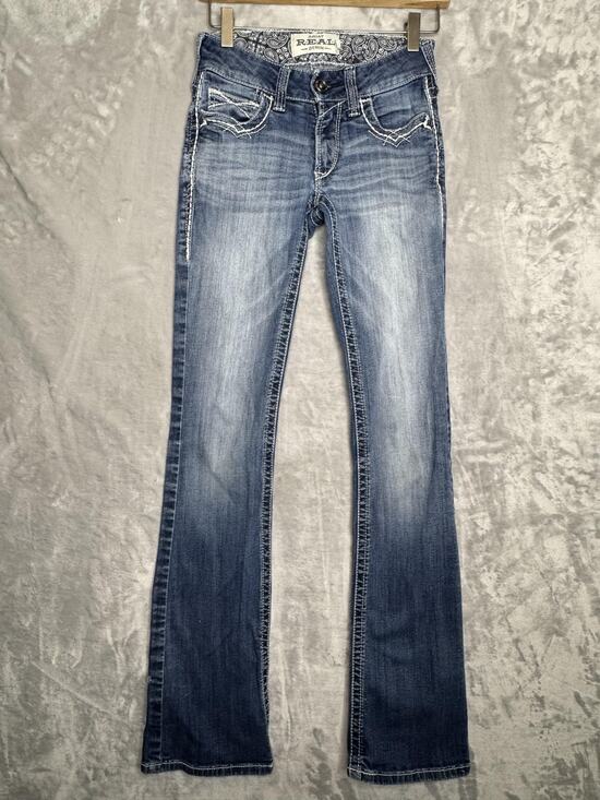 Ariat Denim - Ariat REAL Denim Jeans Womens 25L Bootcut Low Rise Stretch Embroidered Pockets